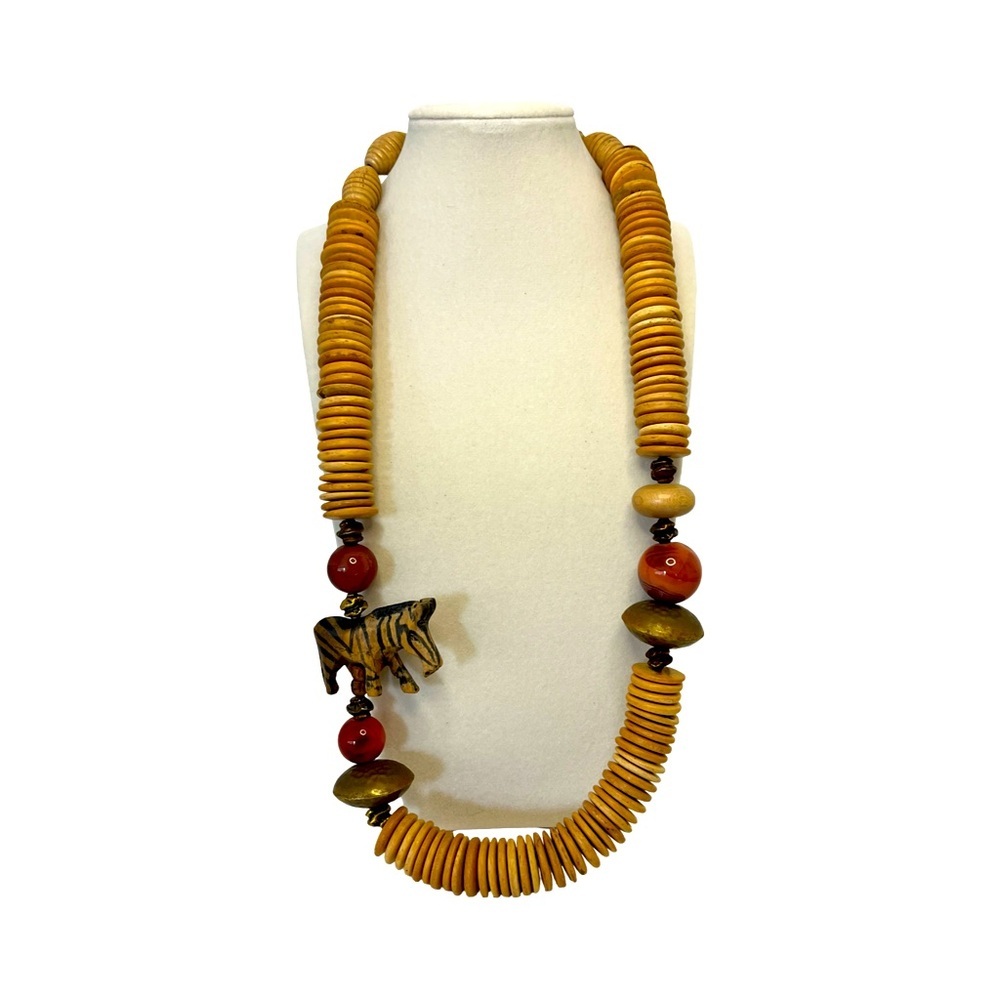 Handcrafted Wooden Bead Safari Animal Chunky Statement Necklace